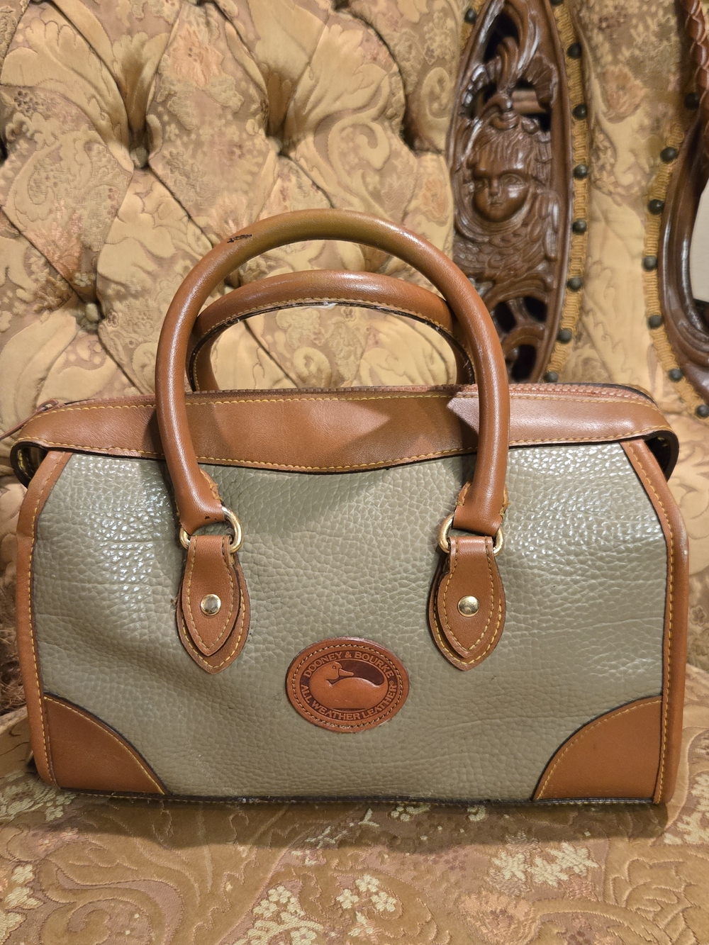 👏Dooney & Bourke Two-Tone Pebbled All-Weather-Leather Satchel - Taupe and Brown